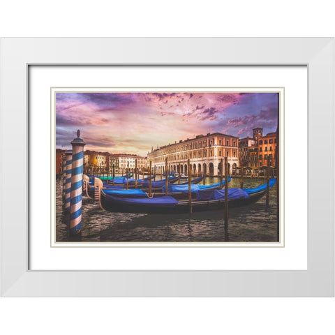 Gondolas of the Grand Canal White Modern Wood Framed Art Print with Double Matting by Andria, Miary