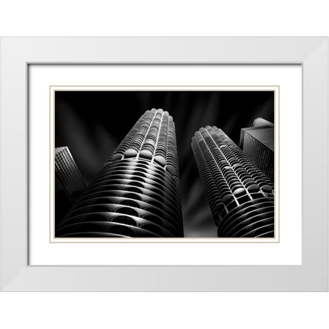 Marina City (Corn Cob) White Modern Wood Framed Art Print with Double Matting by W., Catherine