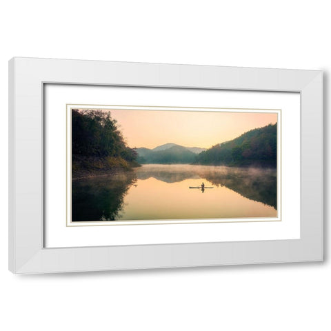 Autumn at Ban Viet Lake White Modern Wood Framed Art Print with Double Matting by Tan Tuan, Nguyen