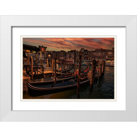 A Cozy Night in Venice White Modern Wood Framed Art Print with Double Matting by Andria, Miary