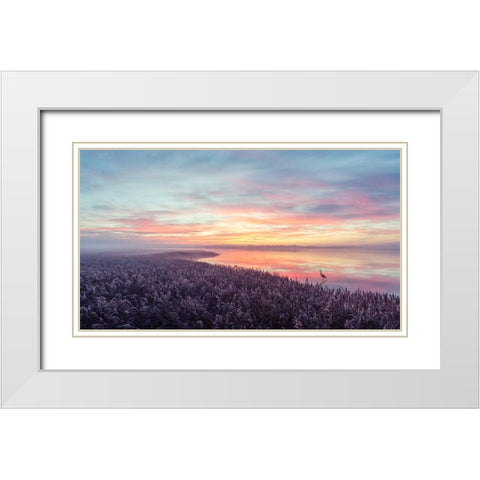 The herons morning view. White Modern Wood Framed Art Print with Double Matting by Londal, Leif
