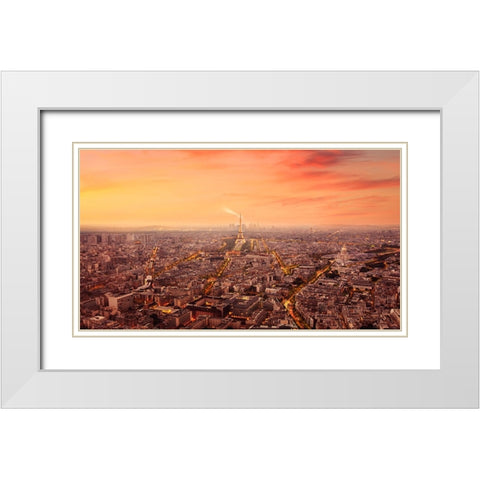 Paris - The City of Lights Grandeur White Modern Wood Framed Art Print with Double Matting by Andria, Miary