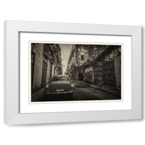 Habana street White Modern Wood Framed Art Print with Double Matting by Morishige, Koji