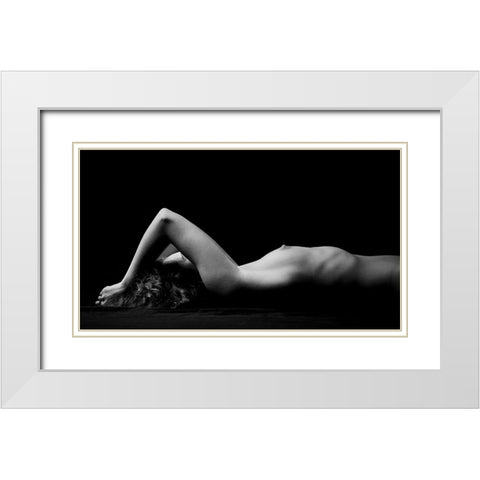 2 Stripes White Modern Wood Framed Art Print with Double Matting by Bosogea-Tudor, Ileana