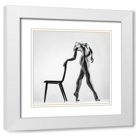 Dancing With The Chair White Modern Wood Framed Art Print with Double Matting by Valevicius, Aurimas