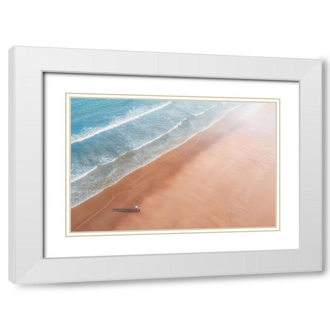 Walk By The Sea White Modern Wood Framed Art Print with Double Matting by Ashen