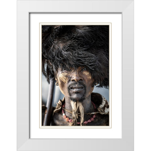 Dassenech man White Modern Wood Framed Art Print with Double Matting by Cole, Trevor