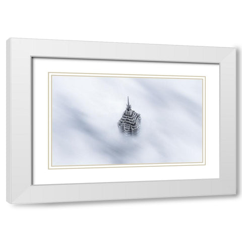 Shanghai Jinmao Tower In Clouds White Modern Wood Framed Art Print with Double Matting by Shen, Ran