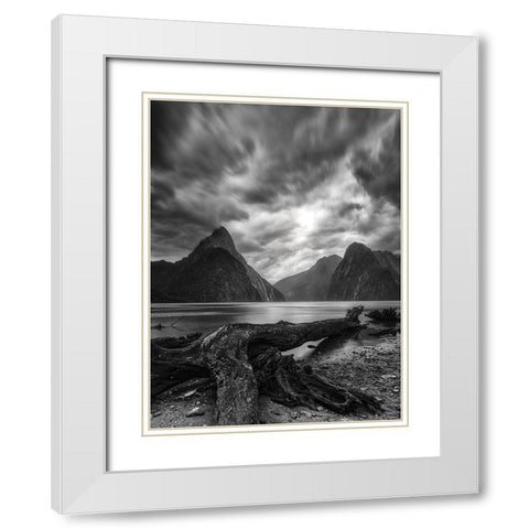 Dance Of The Clouds-Milford Fjord-New Zealand. White Modern Wood Framed Art Print with Double Matting by Xiawenbin