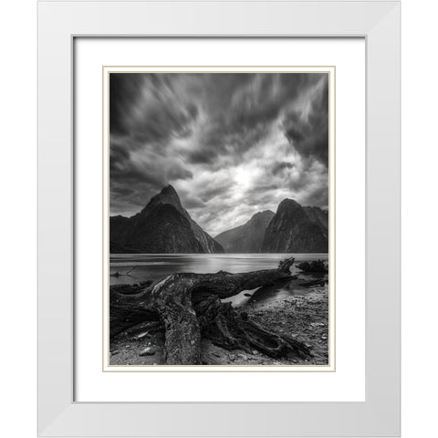 Dance Of The Clouds-Milford Fjord-New Zealand. White Modern Wood Framed Art Print with Double Matting by Xiawenbin
