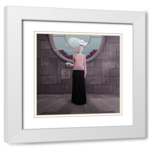 The Bird Flew And Lady Miss Her Already White Modern Wood Framed Art Print with Double Matting by Hardibudi