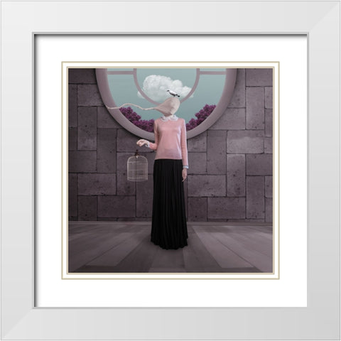 The Bird Flew And Lady Miss Her Already White Modern Wood Framed Art Print with Double Matting by Hardibudi