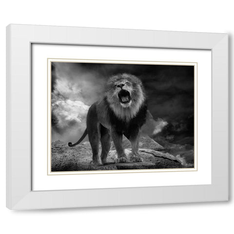 Lions Roar White Modern Wood Framed Art Print with Double Matting by Wisniowska, Krystina