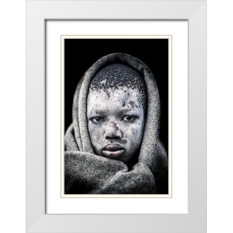 Mundari Boy Portrait White Modern Wood Framed Art Print with Double Matting by Cole, Trevor