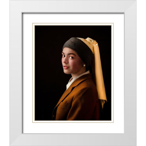 meisje met de parel White Modern Wood Framed Art Print with Double Matting by Allmaier, Michael