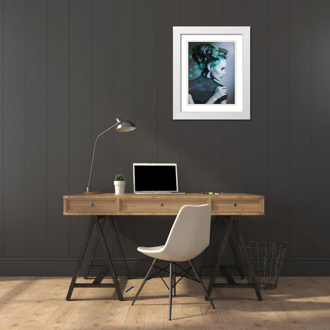 Green with leaves White Modern Wood Framed Art Print with Double Matting by Purplesunshine