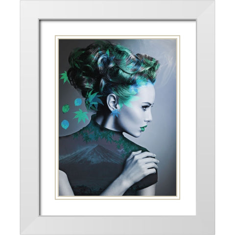 Green with leaves White Modern Wood Framed Art Print with Double Matting by Purplesunshine