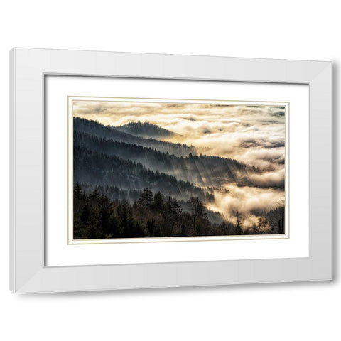 Sunset above the clouds White Modern Wood Framed Art Print with Double Matting by Leinemann, Ulrike