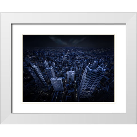 Chicago Blue Hour White Modern Wood Framed Art Print with Double Matting by Tian, Xiaobing