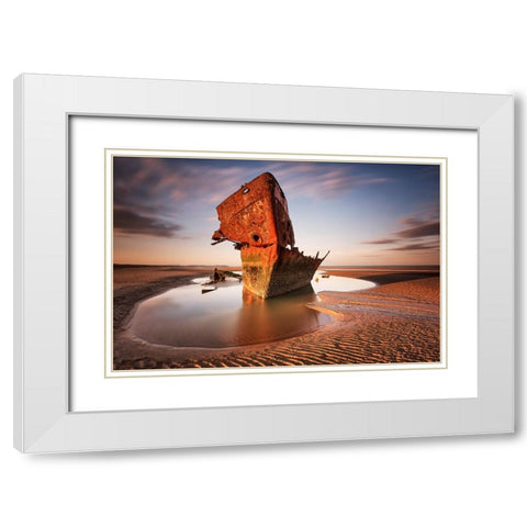 Baltray ship wrack White Modern Wood Framed Art Print with Double Matting by Krocka, Peter
