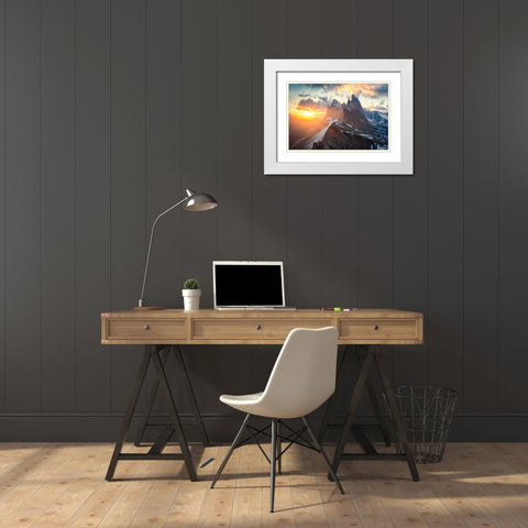 Sunrise at Seceda White Modern Wood Framed Art Print with Double Matting by Zheng, Michael