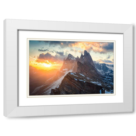 Sunrise at Seceda White Modern Wood Framed Art Print with Double Matting by Zheng, Michael