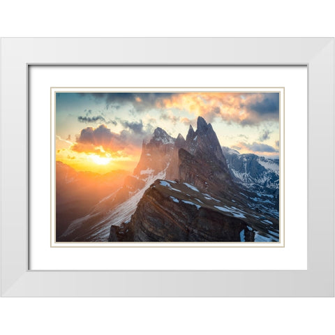 Sunrise at Seceda White Modern Wood Framed Art Print with Double Matting by Zheng, Michael