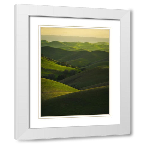 Rolling Hills White Modern Wood Framed Art Print with Double Matting by Chengming