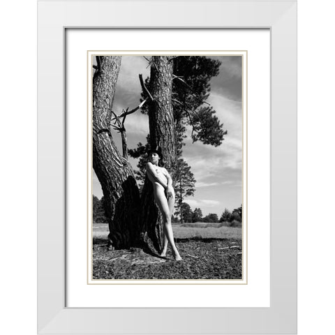 With Hat White Modern Wood Framed Art Print with Double Matting by Blasko, Jan