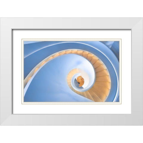 spiral stairs White Modern Wood Framed Art Print with Double Matting by Wang, Peiyin