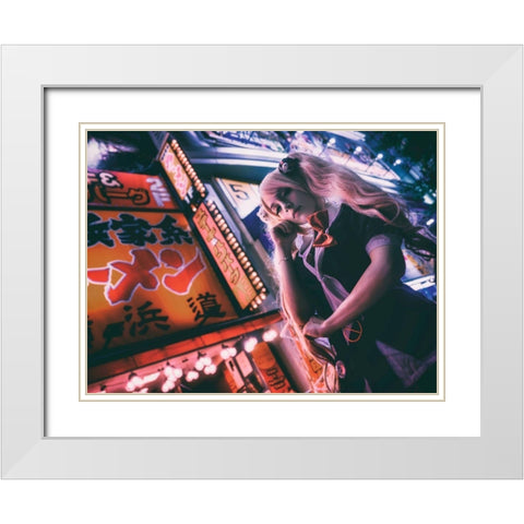Tokyo Darkness White Modern Wood Framed Art Print with Double Matting by Ootama