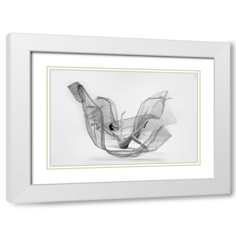 Ballerina Inside the cloth White Modern Wood Framed Art Print with Double Matting by Suhardjo, Lisdiyanto