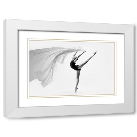 Flying Cloth Ballerina White Modern Wood Framed Art Print with Double Matting by Suhardjo, Lisdiyanto