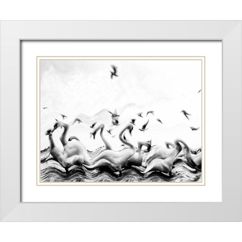 Swans waves White Modern Wood Framed Art Print with Double Matting by Dinca, Silvia