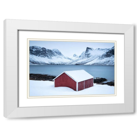 Red Hut White Modern Wood Framed Art Print with Double Matting by Landolt, Susanne