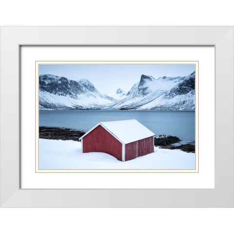 Red Hut White Modern Wood Framed Art Print with Double Matting by Landolt, Susanne