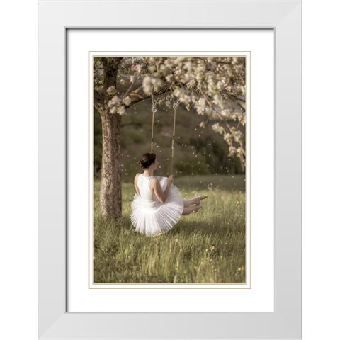 Cherry Tree Swing White Modern Wood Framed Art Print with Double Matting by Graf, James
