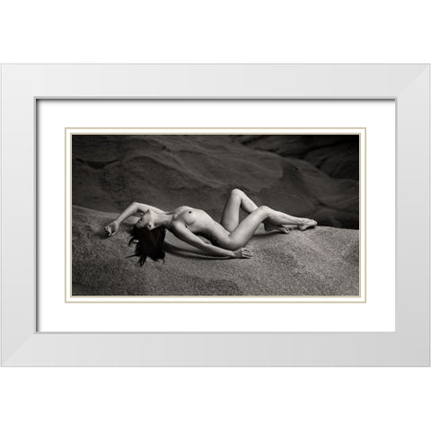 Nude On The Rock White Modern Wood Framed Art Print with Double Matting by Gil Raga, Joan