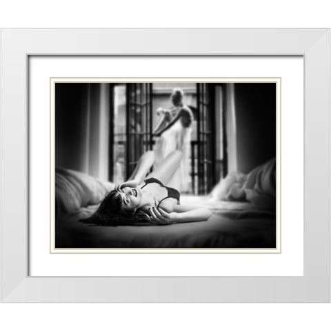 Playing Time White Modern Wood Framed Art Print with Double Matting by Punyet Miro, Carles