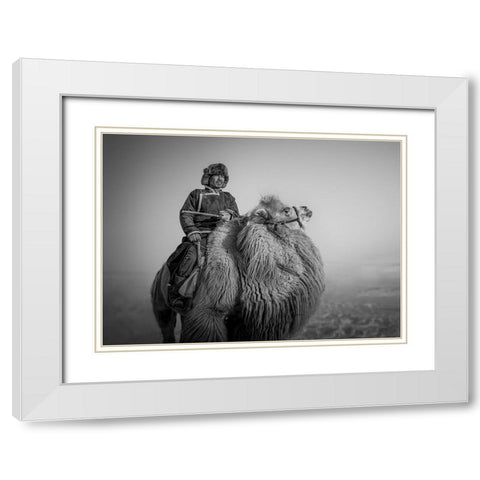 Farmer and His Camel White Modern Wood Framed Art Print with Double Matting by Yu Wu, Irene