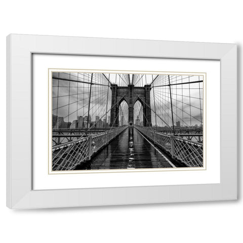 Brooklyn Bridge White Modern Wood Framed Art Print with Double Matting by Sowter, Ashley