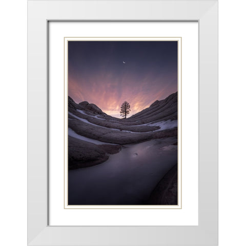 Night falls. White Modern Wood Framed Art Print with Double Matting by Guan, Xiaopeng