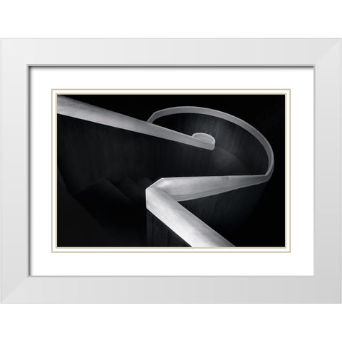 Round lines White Modern Wood Framed Art Print with Double Matting by Azevedo, Olavo