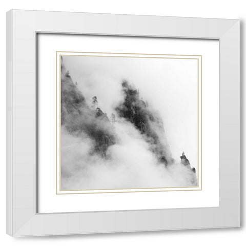 Foggy Mountain White Modern Wood Framed Art Print with Double Matting by Chengming