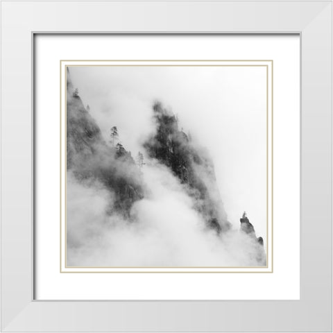 Foggy Mountain White Modern Wood Framed Art Print with Double Matting by Chengming