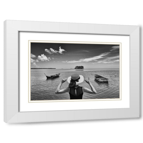 Sea and Sky White Modern Wood Framed Art Print with Double Matting by Long, Kieron
