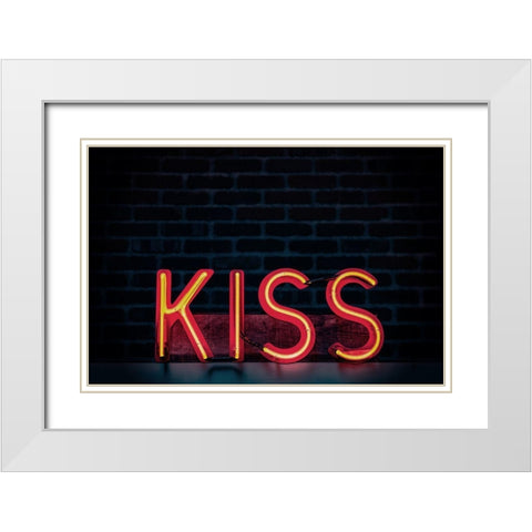 Kiss in Neon White Modern Wood Framed Art Print with Double Matting by Mossholder, Tim