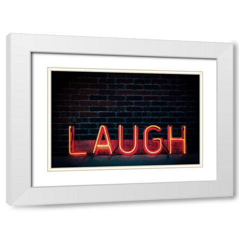 Laugh in Neon White Modern Wood Framed Art Print with Double Matting by Mossholder, Tim