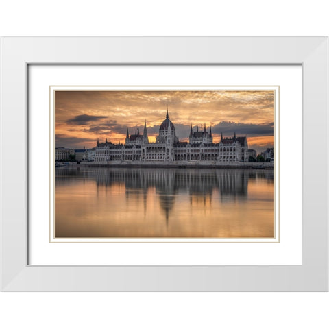 Sunrise In Budapest White Modern Wood Framed Art Print with Double Matting by Nicholas