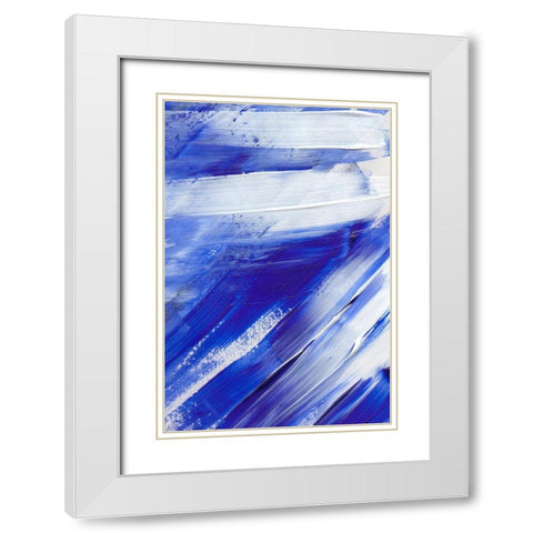 White on Blue Brush Strokes White Modern Wood Framed Art Print with Double Matting by Sawall, Anastasia